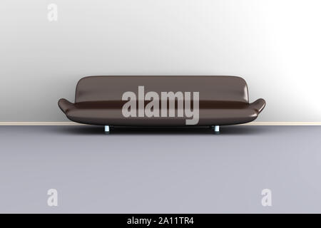 3D-Darstellung eines braunen Sofa in einem weißen Raum. Stockfoto