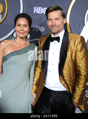 West Hollywood, Kalifornien, USA. 22 Sep, 2019. Schauspieler Nikolaj Coster-Waldau und Frau Nukaaka Coster-Waldau besuchen HBO Post Emmy Award Empfang folgenden 71st Primetime Emmy Awards am 22. September 2019 auf der Plaza im Pacific Design Center in West Hollywood, Kalifornien, USA. Credit: Barry King/Alamy leben Nachrichten Stockfoto