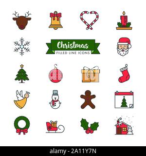 Sammlung von Weihnachtsferien gefüllt Outline style Icons. Festliche Winter vector Farbe Symbole gesetzt. Stock Vektor