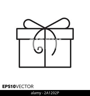 Weihnachten Geschenkbox mit Schleife Symbol Leitung. Das Symbol von Feiertagen und festliche Dekoration. Saisonale ornament flach Vector Illustration. Stock Vektor