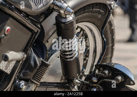 Bobber chopper Motorrad Hinterrad Nahaufnahme Stockfoto