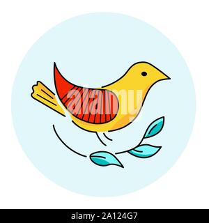 Vector Farbe Abbildung: ein Vogel, Logo, Line Art. Stickmuster in volkstümlichen Stil für Ornament Stock Vektor