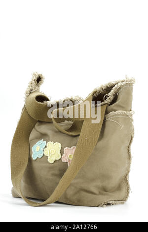 Women's Vintage Style Canvas Tasche auf weißem Hintergrund Stockfoto