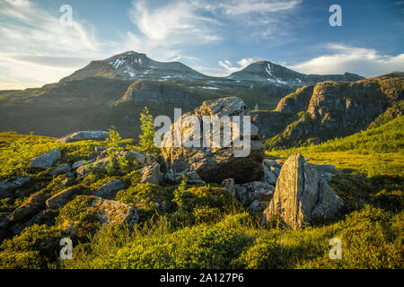 Viromdalen Berg Tal im Herzen des Trollheimen National Park, Sommer, mitten in Norwegen. Stockfoto