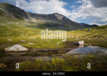 Blick von Renndalen Tal in Trollheimen Berge, norwegischen Nationalpark, Sommer. Stockfoto