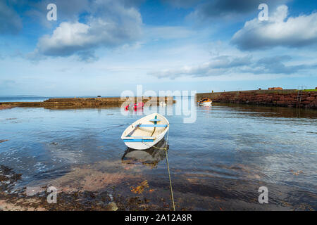 Boote im Hafen von Corrie Schafe auf der Isle of Arran in Schottland Stockfoto