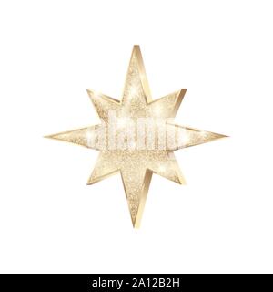 Golden Star mit glitzert. Glänzend Weihnachten Dekoration. Gold Star mit funkelt. Vector Illustration auf weißem Hintergrund Stock Vektor