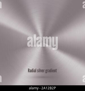 Silber Radialer Farbverlauf mit Kratzern. Metallische Folie Oberfläche. Silber realistische Textur. Vector Illustration Stock Vektor