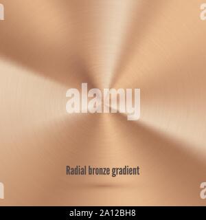 Bronze Radial Textur mit Kratzern. Metallische Folie Oberfläche. Kupfer realistischen Farbverlauf. Rosa Gold Muster. Vector Illustration Stock Vektor