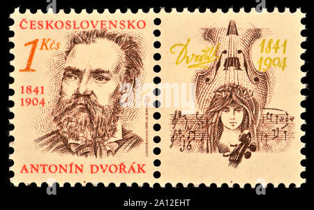 Tschechoslowakische Briefmarke (1991): Antonin Dvorak (1841-1904), tschechischer Komponist Stockfoto