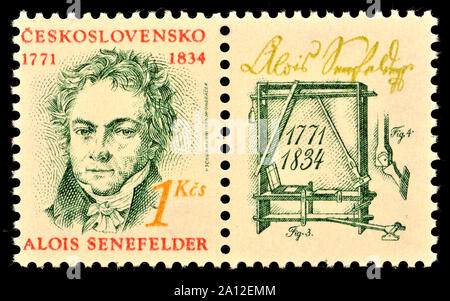 Tschechoslowakische Briefmarke (1991): Alois Senefelder (1771-1834) deutscher Schauspieler, Dramatiker und Erfinder der Lithographie Stockfoto