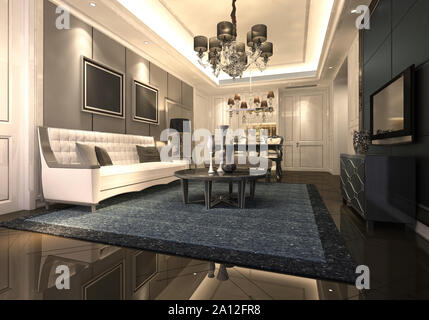 3D-Render von Neo Classic home Wohnzimmer Stockfoto