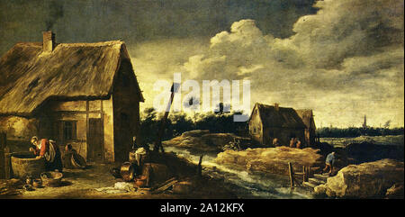 Gemälde von David Teniers der jüngere 1610-1690-Landschaft mit einem Bauer-Häuschen, Öl auf Leinwand Stockfoto