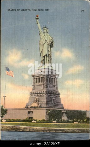 Freiheitsstatue auf alte Ansichtskarte aus den USA Stockfoto