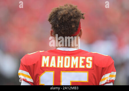 Kansas City, Missouri, USA. 22 Sep, 2019. Kansas City Chiefs Quarterback Patrick Mahomes (15) Während der NFL Football Spiel zwischen der Baltimore Ravens und die Kansas City Chiefs in Arrowhead Stadium in Kansas City, Missouri. Kendall Shaw/CSM/Alamy leben Nachrichten Stockfoto