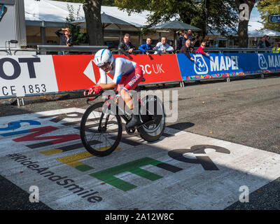 Aigul Gareeva Russlands die Goldmedaille in der Frauen Junior Einzelzeitfahren am Yorkshire 2019 UCI Road World Championships in Harrogate, North Yorkshire England Stockfoto