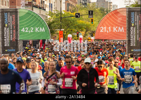 Montreal, Kanada - 22 September 2019: Läufer und Teilnehmer an den Start des Marathon Stockfoto