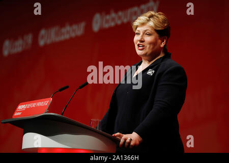 Brighton, UK. 23 Sep, 2019. Emily Thornberry, Schatten Außenminister, spricht während der jährlichen Konferenz der Labour Party 2019 in Brighton, UK. Montag, September 22, 2019. Foto Credit: Lukas MacGregor/Alamy leben Nachrichten Stockfoto