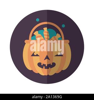 Kürbis mit Süßigkeiten halloween Symbole Stock Vektor