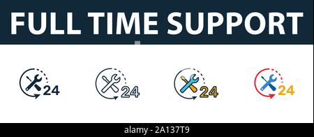 Vollzeit Support Symbol gesetzt. Vier einfache Symbole in verschiedenen Stilrichtungen von Web Hosting icons Collection. Kreative full time support Icons, Umriss Stock Vektor