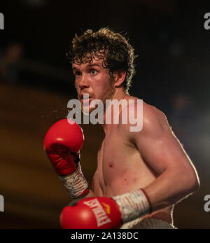 21. September 2019. Elgin Rathaus, Elgin, Moray, Schottland, Großbritannien. Dies ist eine Szene aus dem Homecoming Boxing Ereignis. Stockfoto