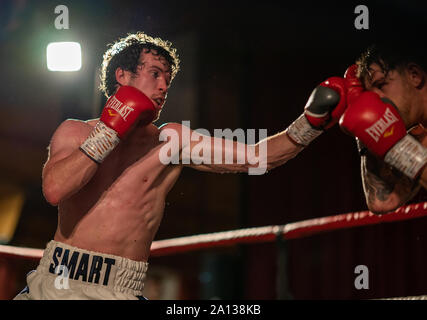 21. September 2019. Elgin Rathaus, Elgin, Moray, Schottland, Großbritannien. Dies ist eine Szene aus dem Homecoming Boxing Ereignis. Stockfoto