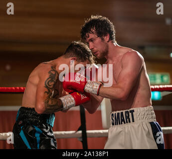 21. September 2019. Elgin Rathaus, Elgin, Moray, Schottland, Großbritannien. Dies ist eine Szene aus dem Homecoming Boxing Ereignis. Stockfoto