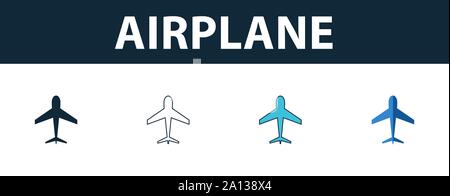 Flugzeug Icon Set. Vier einfache Symbole in verschiedenen Stilrichtungen von Transport icons Collection. Kreative Flugzeug Icons, Outline, farbige und flach Stock Vektor