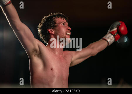 21. September 2019. Elgin Rathaus, Elgin, Moray, Schottland, Großbritannien. Dies ist eine Szene aus dem Homecoming Boxing Ereignis. Stockfoto