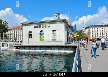 Blick auf La Cité du Temps Gebäude, öffentliche Ausstellung center Hosting eine große Vielfalt an verschiedenen Ausstellungen und Aktivitäten in Genf. Stockfoto