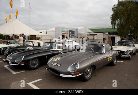 1961 Jaguar E-type FHC, (26), von John Young & Jack Junge und 1961 Jaguar E-Type angetrieben, (15), angetrieben von Adam Lindemann & Richard Meaden in der kinrara Stockfoto