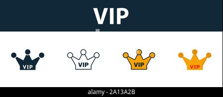 Vip Icon Set. Vier einfache Symbole in verschiedenen Stilrichtungen von Tourismus icons Collection. Kreative vip-Icons, Outline, Farben und Symbole Stock Vektor