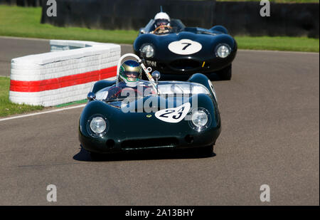 Lotus-Climax 15 in den Sussex Trophy Rennen auf dem Goodwood Revival 13. Sept 2019 in Chichester, England eingetragen. Copyright Michael Cole Stockfoto