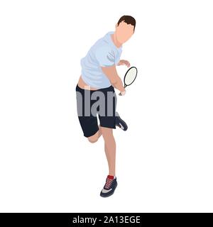 Tennis Spieler mit Ball und Schläger, Vektor flach isoliert Abbildung Stock Vektor