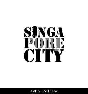 Singapur Stadt schrift Typografie mit Merlion Statue in negativen Raum Stil Design Vector Stock Vektor