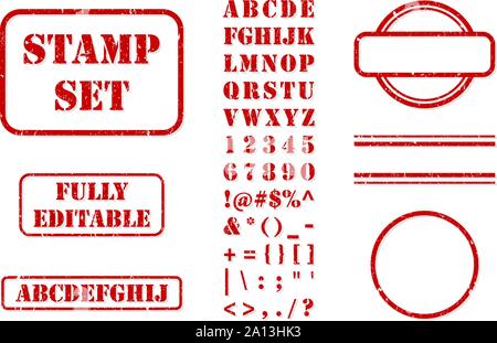 Vollständiger Satz von Vektor Elemente, rot Stempel mit Textur zu erstellen Stock Vektor