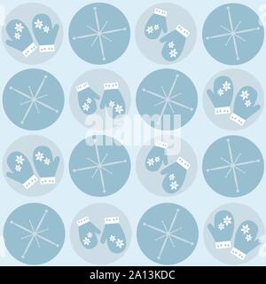 Nahtlose retro Winter blau Muster mit Handschuhen und leuchtenden Sterne-Vector Illustration Stock Vektor