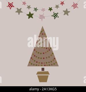 Winter Karte mit Weihnachtsbaum und Sterne - retro style Vector Illustration Stock Vektor