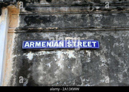 Alte Emaille Straßenschild, Armenian Street, Georgetown, Penang, 2006 Stockfoto