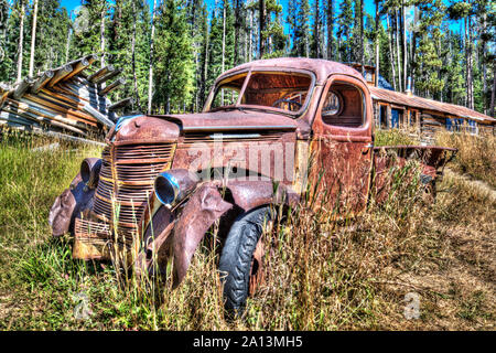 Eine verlassene International Harvester Pickup truck in Burgdorf Hot Springs, Idaho County, Idaho Stockfoto