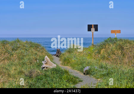 Oder: Curry County, zentrale Curry County Coast, Gold Strand, Gold Beach. Trail Kreuze kleine Dünen an den Strand der Stadt, einen öffentlichen Park. [Bitte für #278.2 Stockfoto