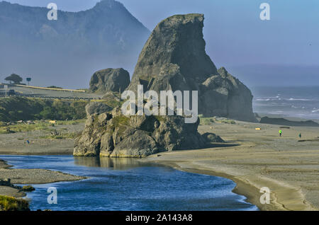 Oder: Curry County, zentrale Curry County Coast, Gold Strand, Küssen Rock. Sehr große Meer Stapel neben uns 101 und in Hunter Creek. [Bitte für #27. Stockfoto