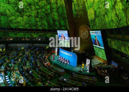 New York, NY - 23. September 2019: Atmosphäre während der Diskussionen auf Klimaschutz Gipfel 2019 am Sitz der Vereinten Nationen Stockfoto
