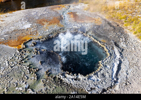 Osten Chinaman Feder an der South Bank der Firehole River bei Old Faithful im Yellowstone National Park. Der Pool enthält klare, dauerhaft Boilin Stockfoto