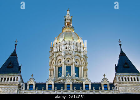 Connecticut Capitol Building: glänzendes Gold blätterte Kuppel des State Capitol, Hartford, Connecticut Stockfoto