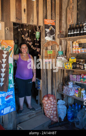 Neuquen, Argentinien - 13. Januar 2014: eine Frau Mapuche verkaufen in Ihrem Store in der Mitte der Anden, in der Nähe von Lanin Nationalpark in Southe Stockfoto