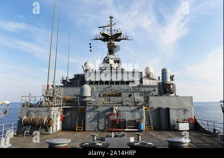 Eine Demonstration der Laser Waffensystem an Bord der USS Ponce. Stockfoto