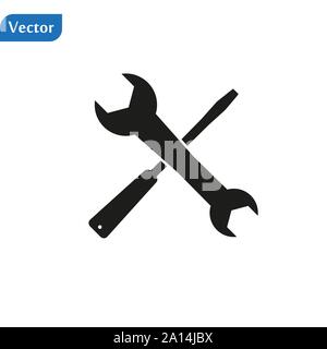 Werkzeuge Schraubenschlüssel und Schraubenzieher vektor Icon in trendigen Flat Style auf grauem Hintergrund. Service Symbol. Icon Reparatur. Service simbol. Tools singn Stock Vektor