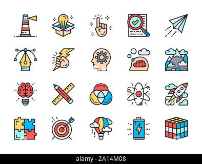 Einstellen der Inspiration Flachbild Color Line Symbole. Innovation, Batterie, Puzzle und vieles mehr. Stock Vektor