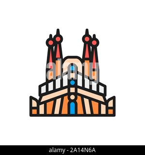 Vektor Sagrada Familia, Spanien, Sehenswürdigkeiten flachbild Color Line Symbol. Stock Vektor